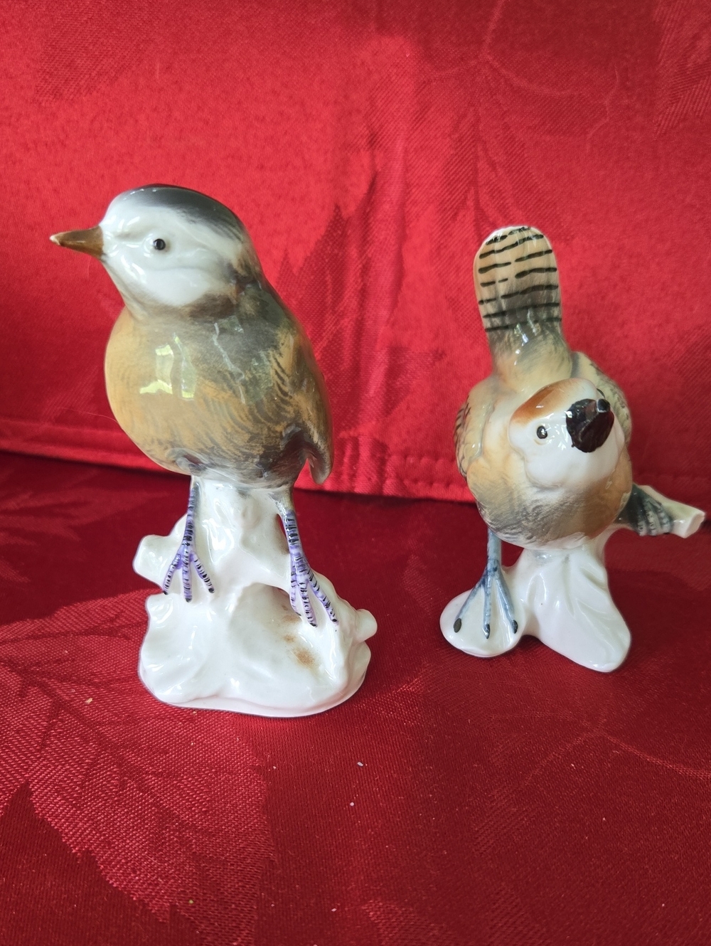 Vintage Lippelsdorf GDR Porcelain Bird Figurine Pair Glossy 4" Wagner Apel MINT